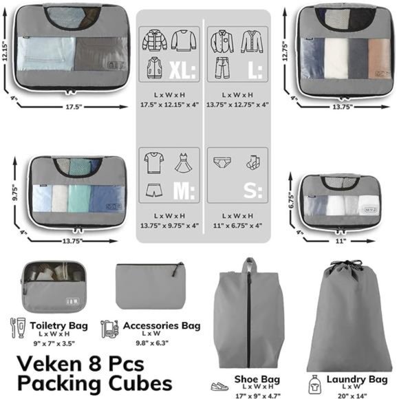 8Pcs Packing Cubes for Suitcases Organizer Bags Set for Travel Essentials Bags - Picture 9 of 14